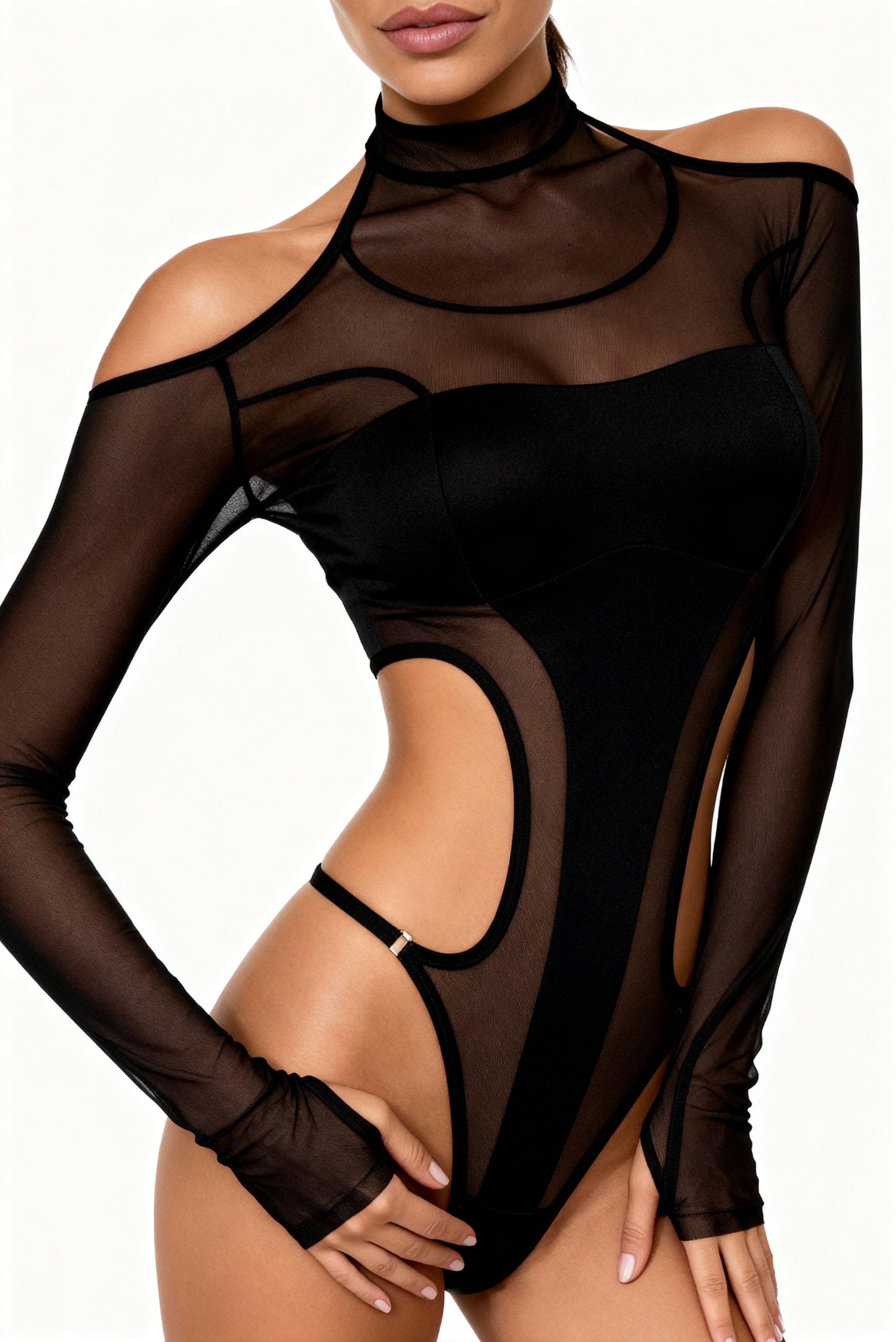 Women's long-sleeve bodysuit with tights – ONYX Black 