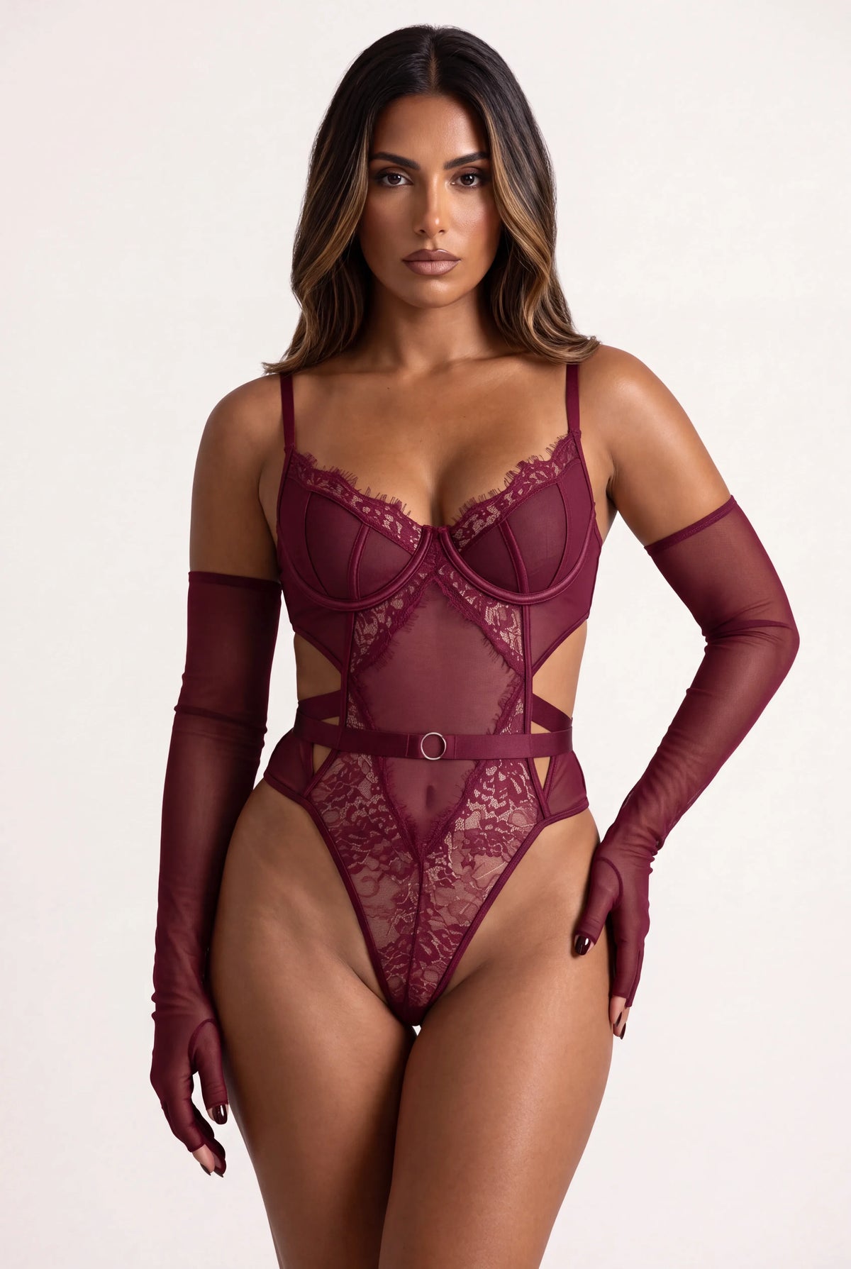 Bodysuit with gloves - VERSYA Bordeaux